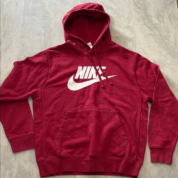 Nike  pullover hoodie  burgundy/white logo on chest  muff front pockets EUC - Picture 1 of 13